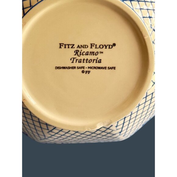Fitz Floyd Ricamo Trattoria Octagonal Ceramic Bowl Yellow & Blue 6 1/4" - Picture 4 of 6